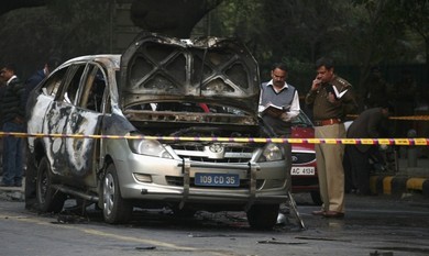 India police inspect car after embassy attack