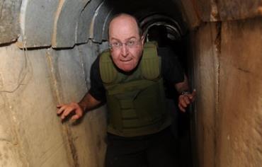 Defense Minister Moshe Ya'alon views a Hamas tunnel on October 29, 2013.