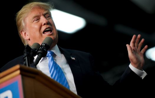 US Republican presidential candidate Donald Trump speaks at a campaign stop in Spencer, Iowa