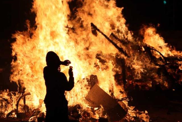 A bonfire seen on Lag Ba'omer (photo credit: MARC ISRAEL SELLEM/THE JERUSALEM POST)