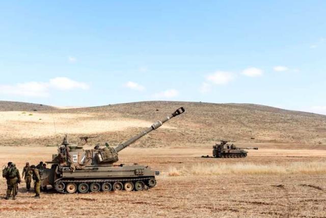 An IDF artillery unit participates in a war drill this week in the Jordan Valley (photo credit: IDF SPOKESPERSON'S UNIT)