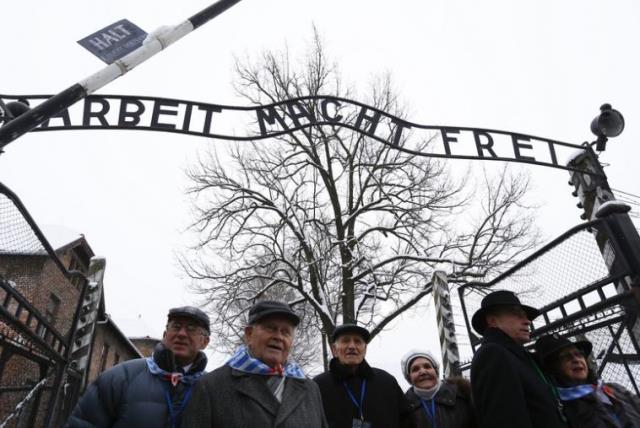 Survivors of Auschwitz arrive to the former camp in Oswiecim (photo credit: REUTERS)