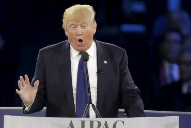 Republican US presidential candidate Donald Trump addresses the American Israel Public Affairs Committee (AIPAC) in Washington (photo credit: REUTERS)