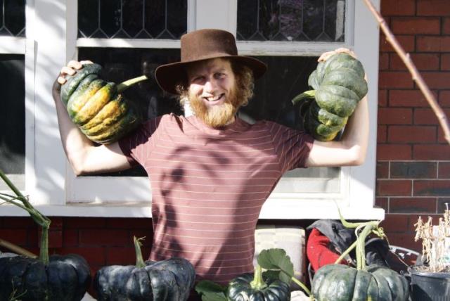 Showing off gourds at Shefa food forest (photo credit: Courtesy)