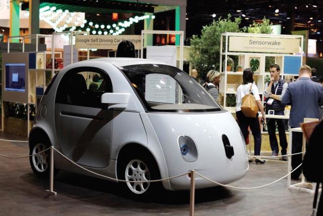 A SELF-DRIVING car by Google is displayed at the Viva Technology event in Paris, France, in June. (photo credit: REUTERS)