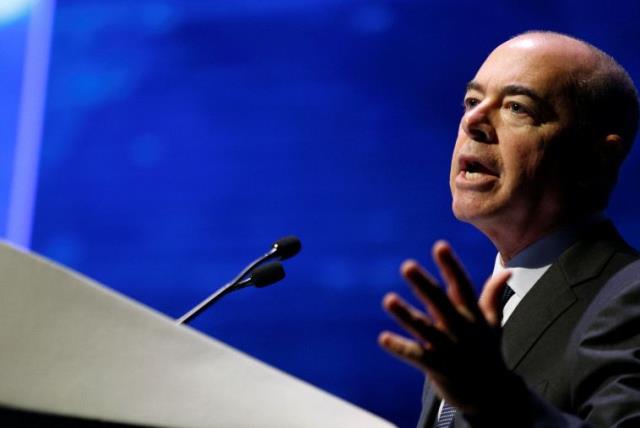 Alejandro Mayorkas, US Deputy Secretary of Homeland Security gestures as he speaks during the annual Cyberweek conference at Tel Aviv University, Israel June 20, 2016. (photo credit: REUTERS)