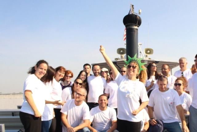 2016 PROGRAM PARTICIPANTS board a boat to Ellis Island as part of their intensive 10-day trip to the US (photo credit: RUDERMAN PROGRAM FOR AMERICAN JEWISH STUDIES)