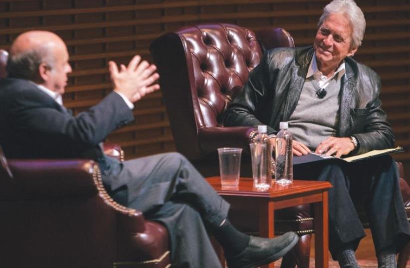 JEWISH AGENCY for Israel chairman Natan Sharansky (L) and Michael Douglas, renowned actor and producer (photo credit: ROBERT REEVES)