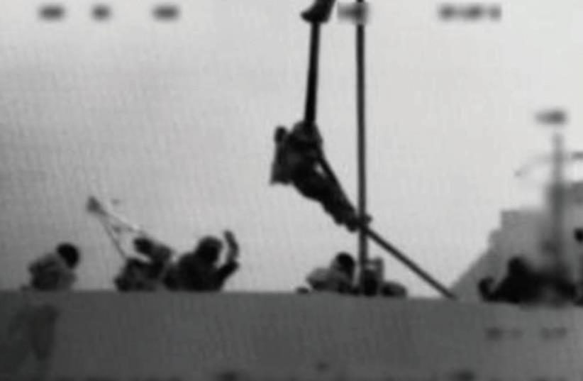 AN IDF soldier rappels onto the Mavi Marmara during the Navy raid in 2010. (photo credit: IDF)