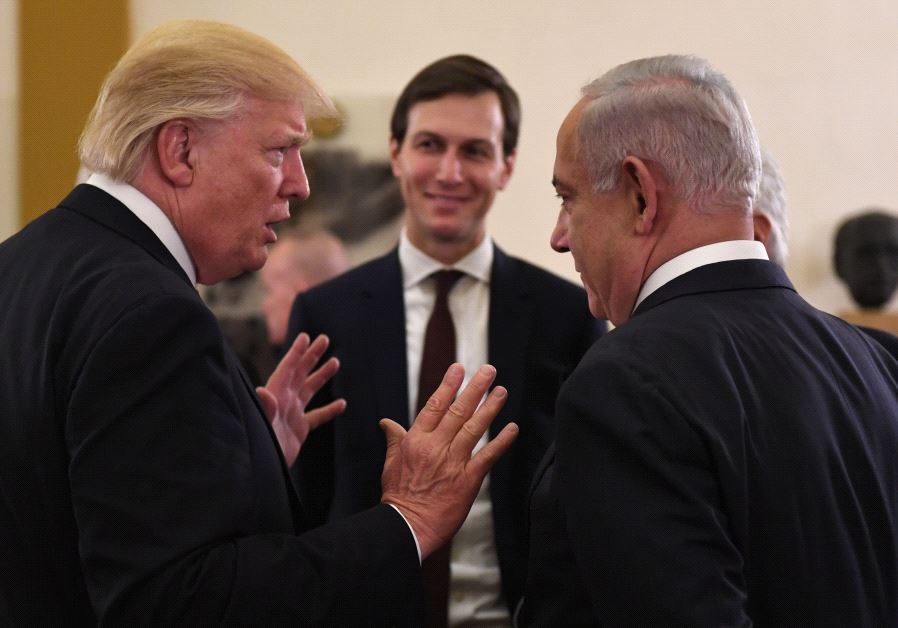   Donald Trump, Benjamin Netanyahu and Jared Kushner at the King David Hotel, May 22, 2017. 