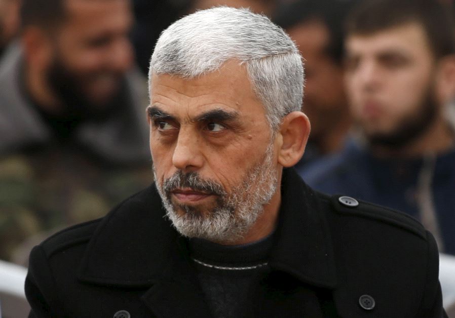 Hamas leader Yahya Sinwar attends a rally in Khan Younis in the southern Gaza Strip January 7, 2016 (credit: REUTERS)