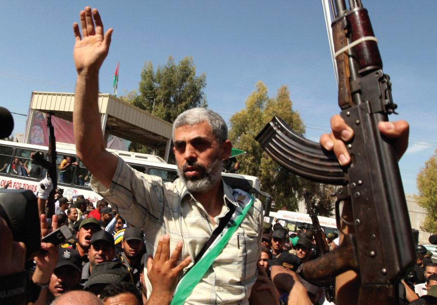 Yahya Sinwar arrives at the Rafah crossing between Egypt and Gaza on October 18, 2011, after being released by Israel as part of a prisoner swap for kidnapped soldier Gilad Schalit (credit: REUTERS)