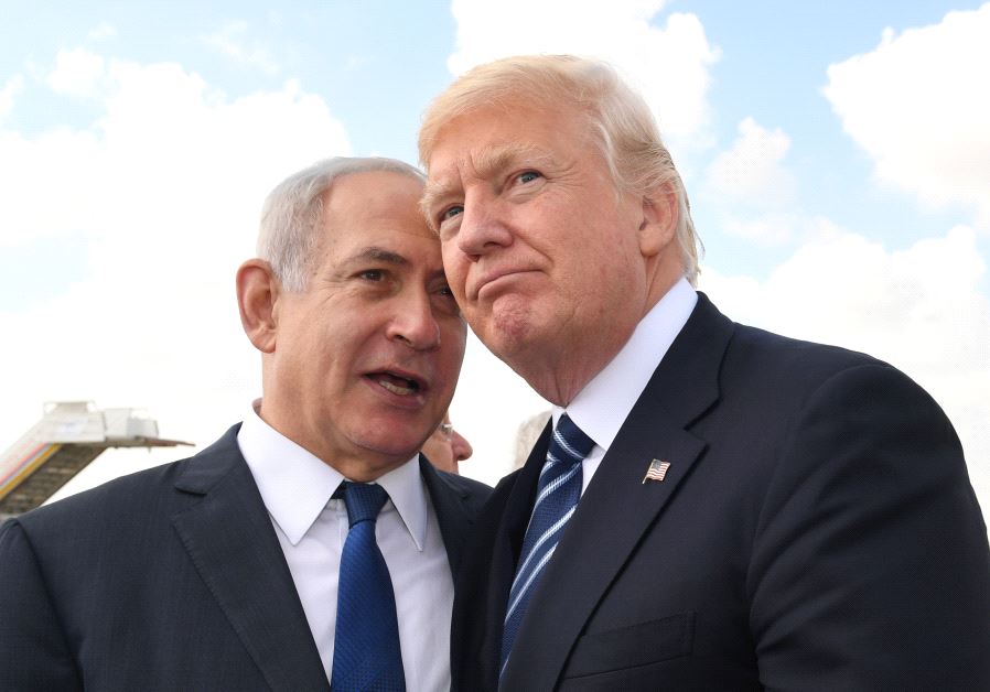 Prime Minister Benjamin Netanyahu and US President Donald Trump at Ben Gurion airport on May 23, 2017 (credit: KOBI GIDEON/GPO)